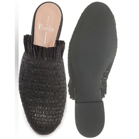 LINEA PAOLO Andine Black Woven Raffia Fringe Mules Slip On Slides Sandals sz 12 - Picture 8 of 8